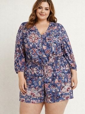 Old Navy Blue Floral Plus-Size Romper